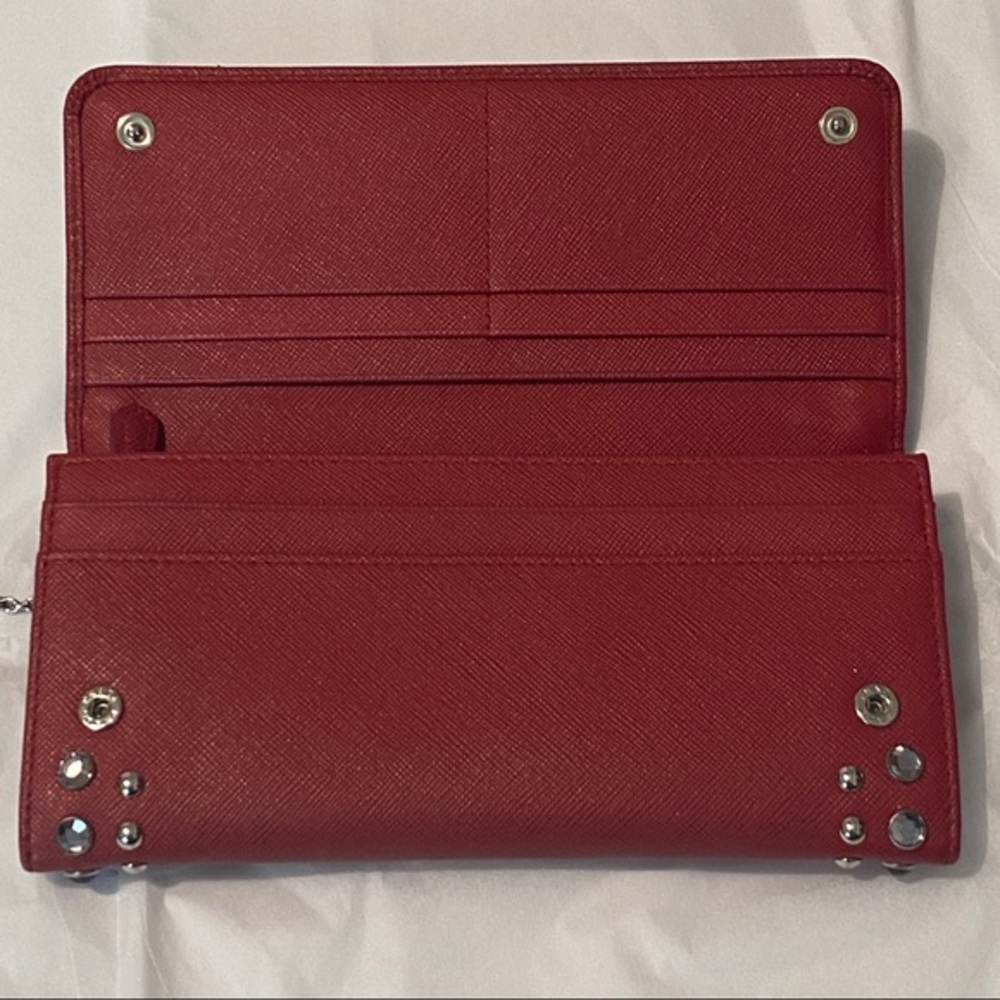 PRADA RED SAFFIANO STUDDED BORCHI CONTINENTAL WALLET - Picture 6 of 10